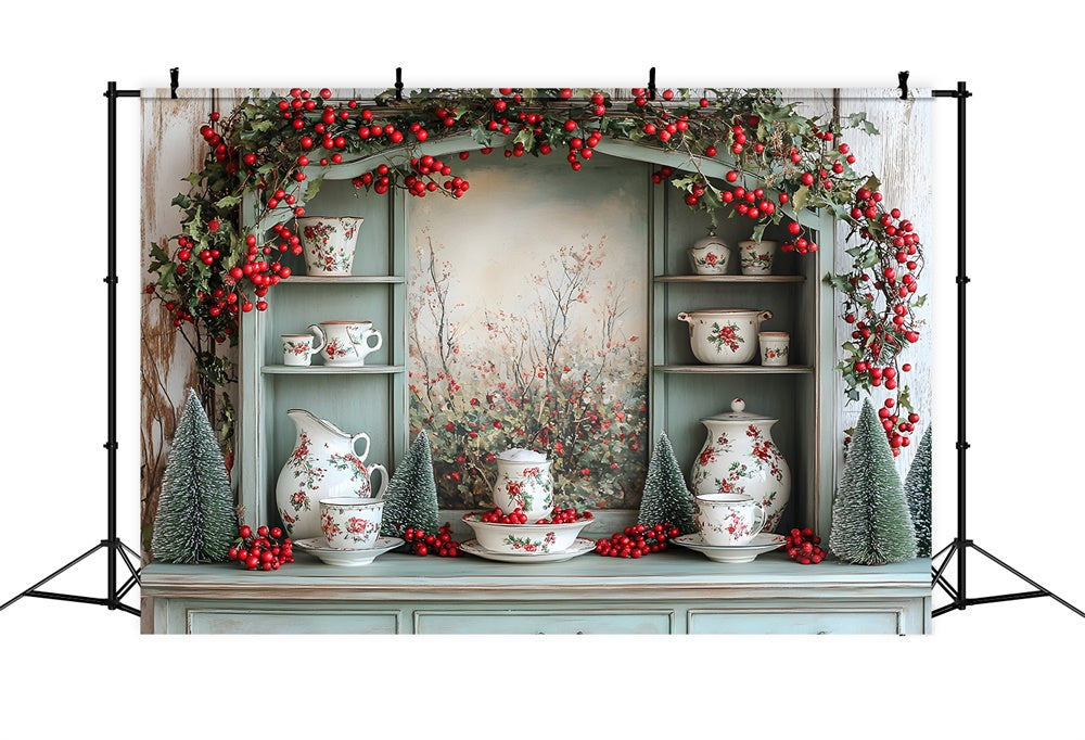 Christmas Decorated Kitchen Cupboard Backdrop UK RR8-118