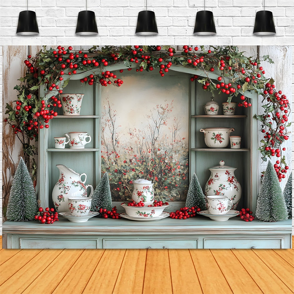 Christmas Decorated Kitchen Cupboard Backdrop UK RR8-118