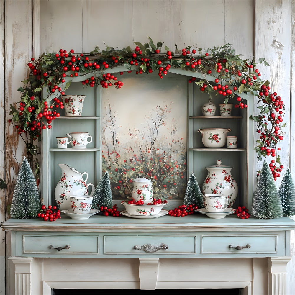 Christmas Decorated Kitchen Cupboard Backdrop UK RR8-118