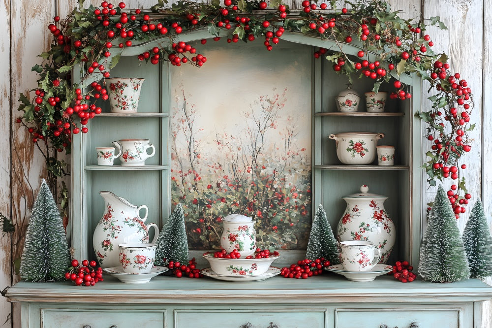 Christmas Decorated Kitchen Cupboard Backdrop UK RR8-118