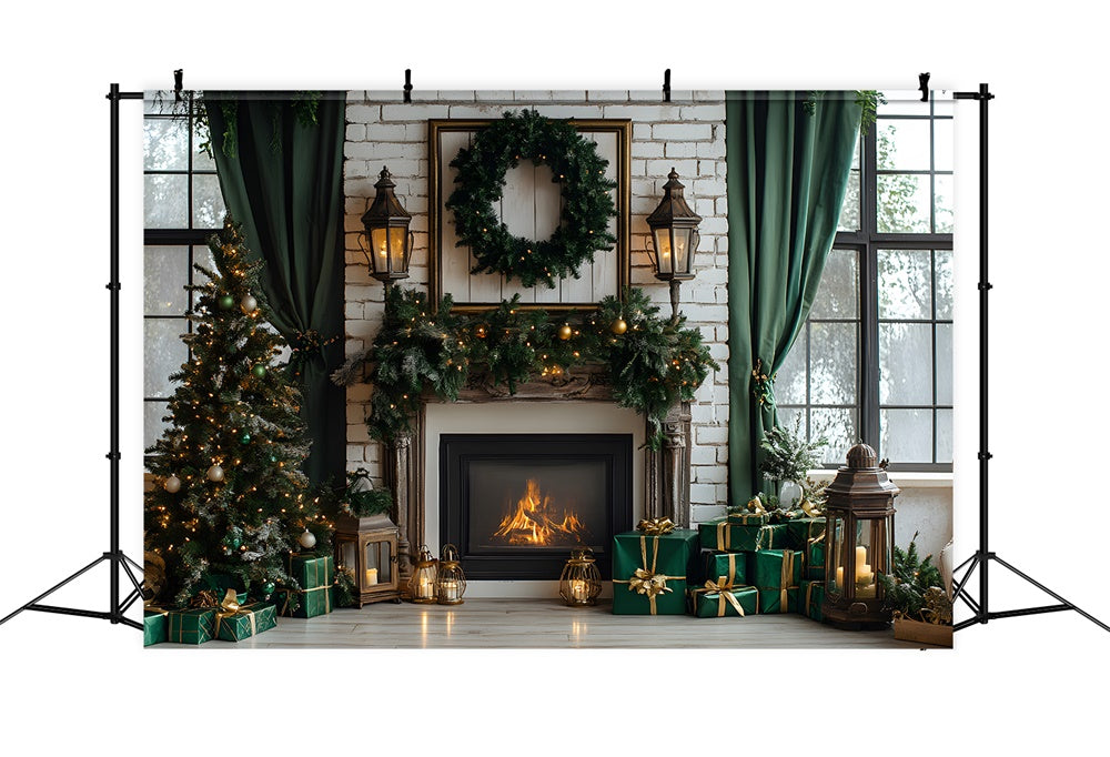 Christmas Trees Fireplace Window Backdrop UK RR8-120