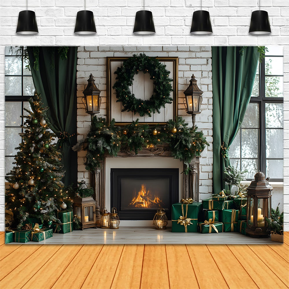 Christmas Trees Fireplace Window Backdrop UK RR8-120