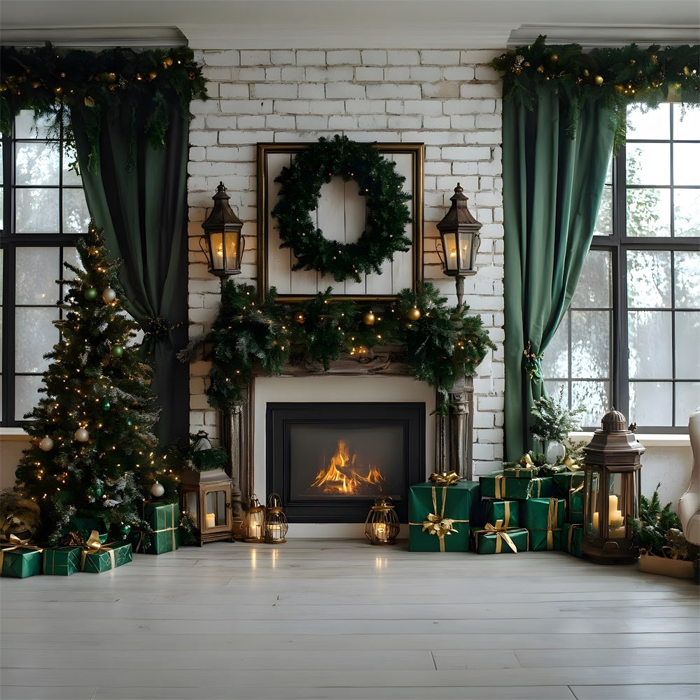 Christmas Trees Fireplace Window Backdrop UK RR8-120