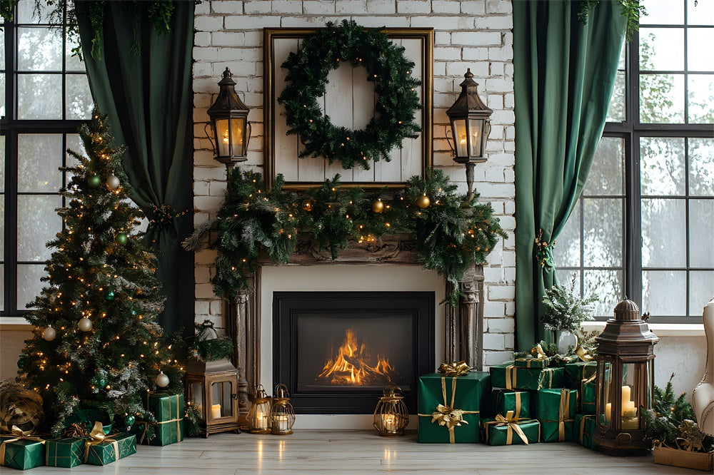 Christmas Trees Fireplace Window Backdrop UK RR8-120