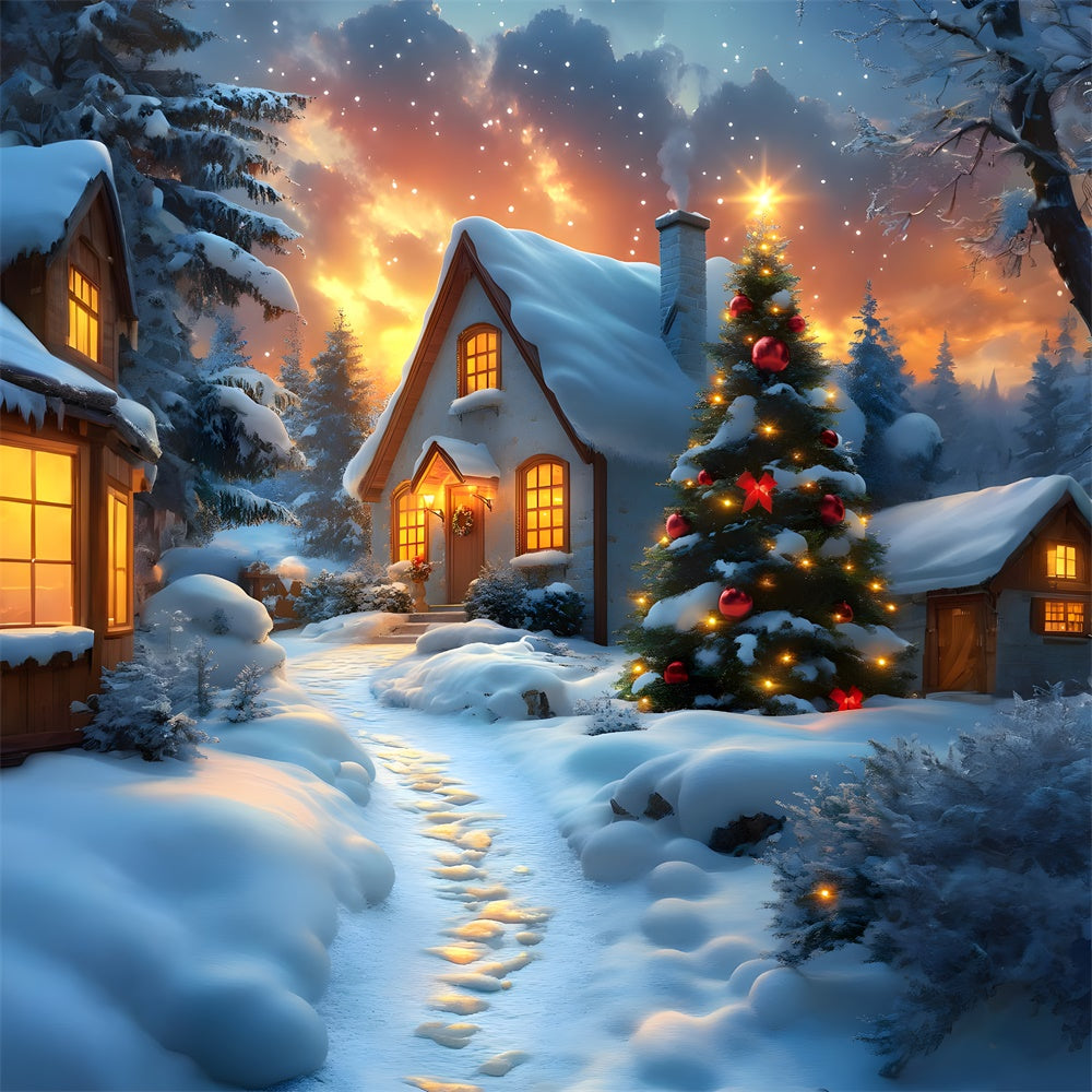 Christmas Snow Night Stars House Backdrop UK RR8-122