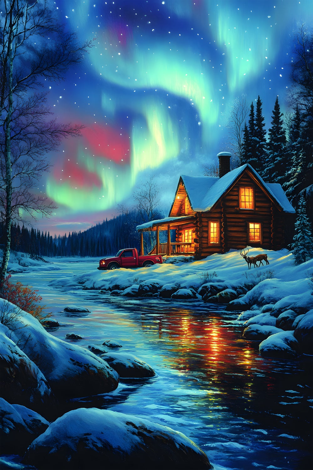 Christmas Forest Wood House River Backdrop UK RR8-123