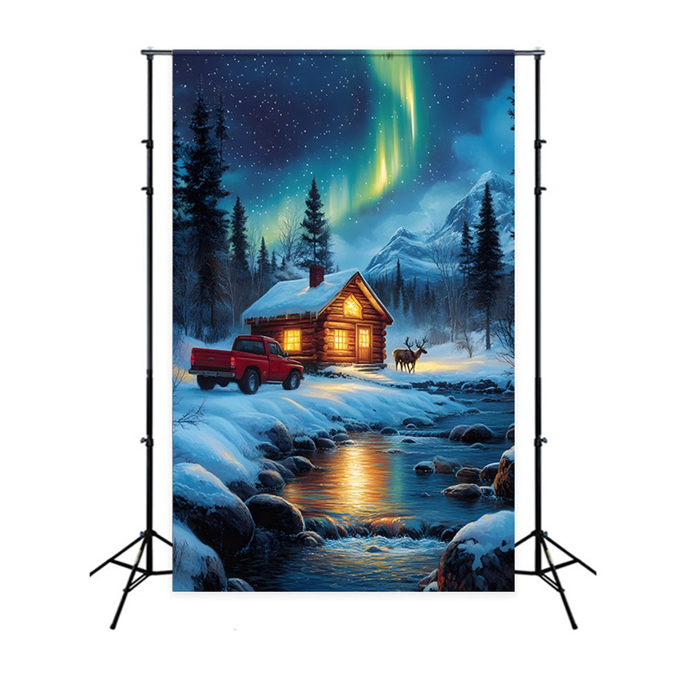 Christmas Snow House Red Truck Backdrop UK RR8-124