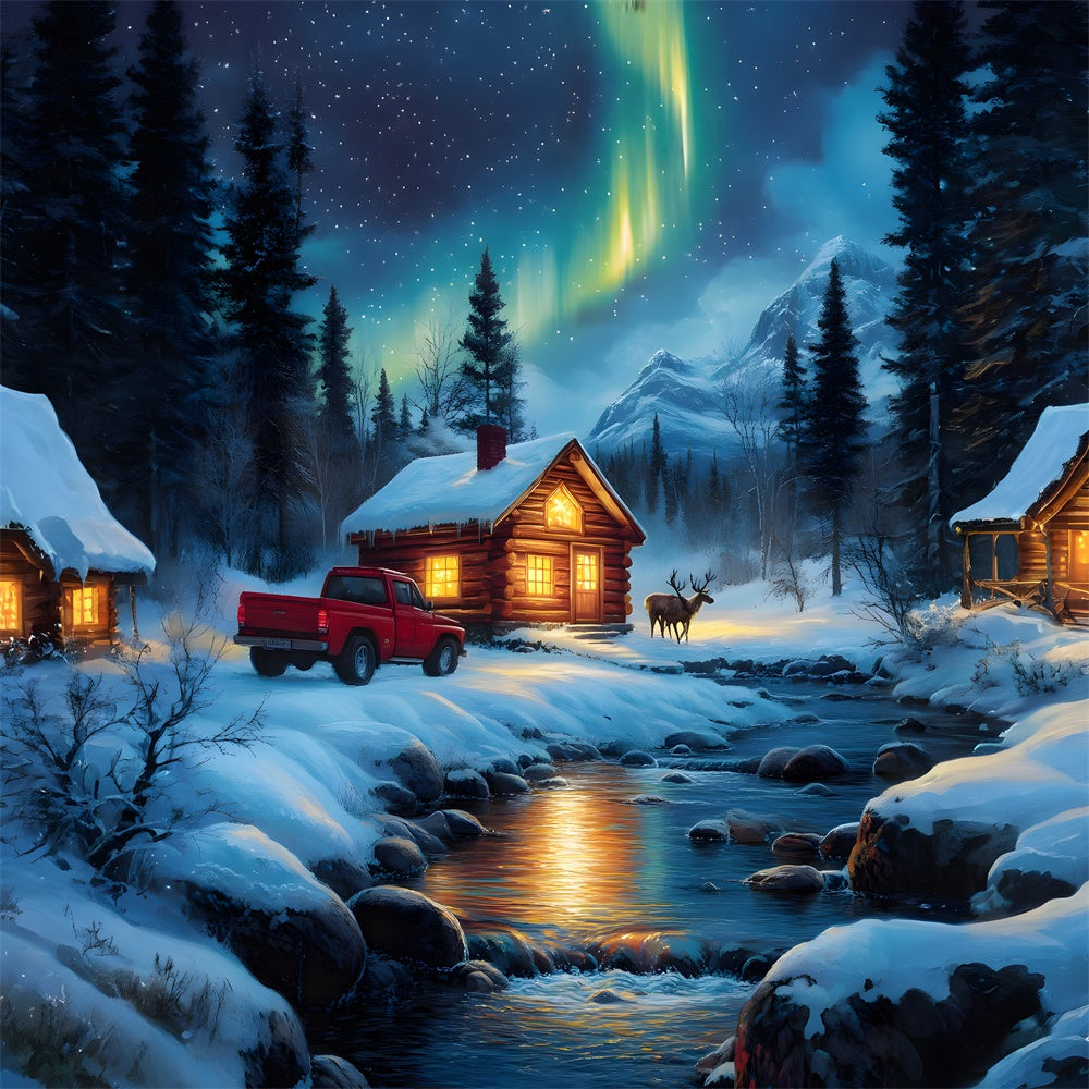 Christmas Snow House Red Truck Backdrop UK RR8-124