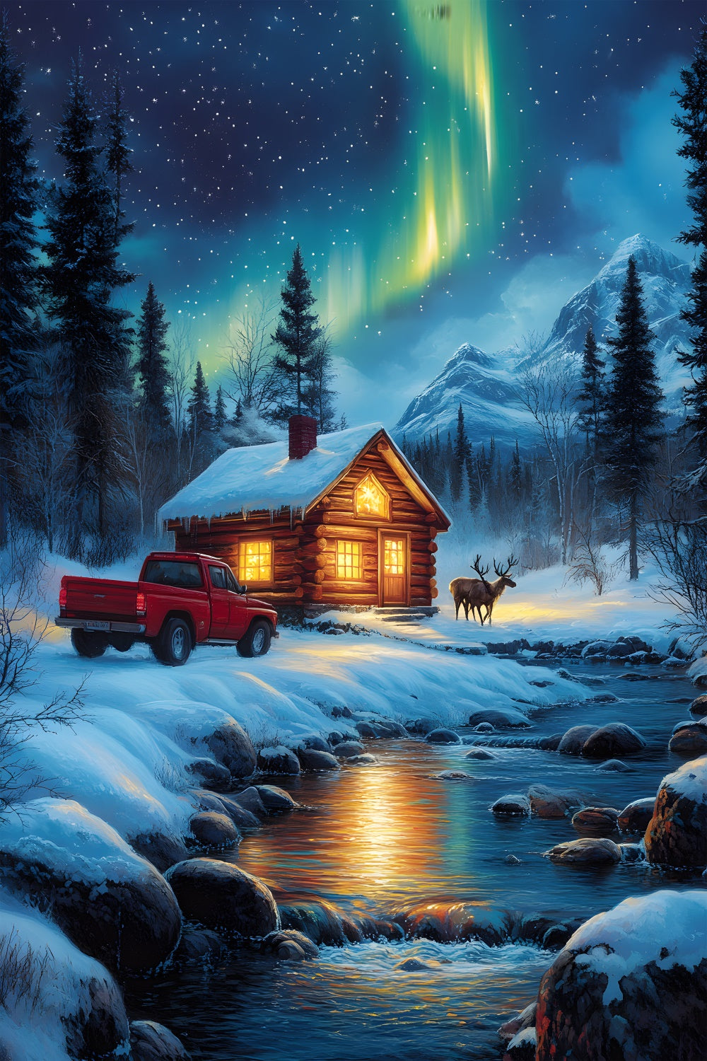 Christmas Snow House Red Truck Backdrop UK RR8-124