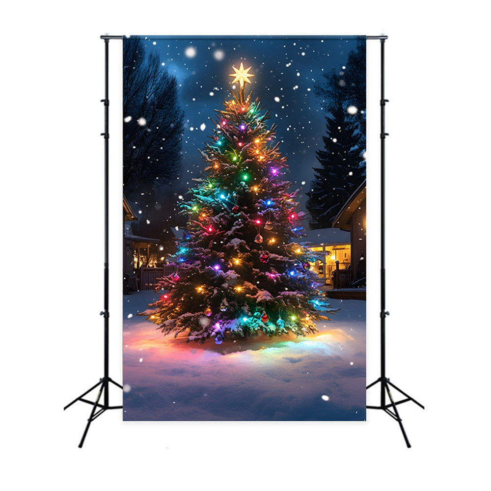 Christmas Tree Colorful Lights Snow Backdrop UK RR8-126