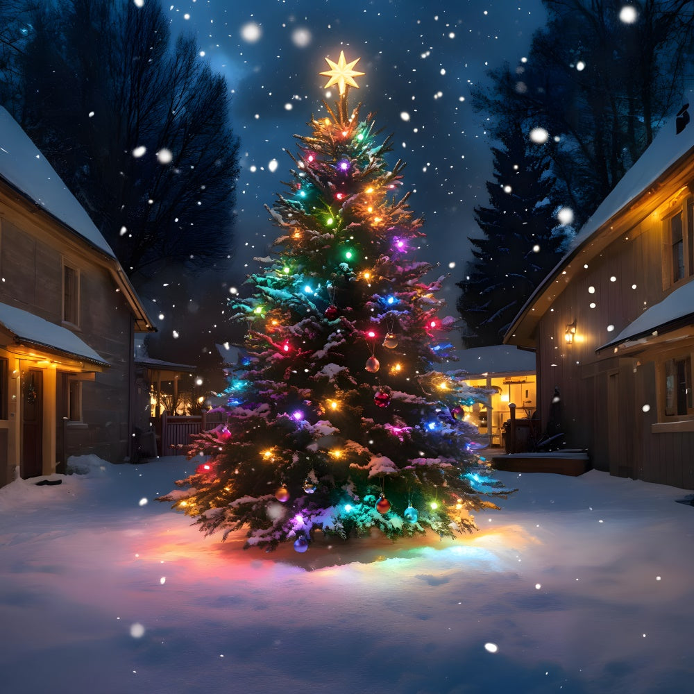 Christmas Tree Colorful Lights Snow Backdrop UK RR8-126