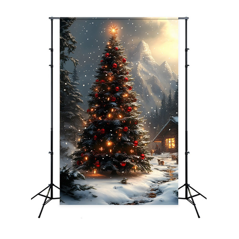 Christmas Tree Snow Covered Mountain Backdrop UK RR8-128