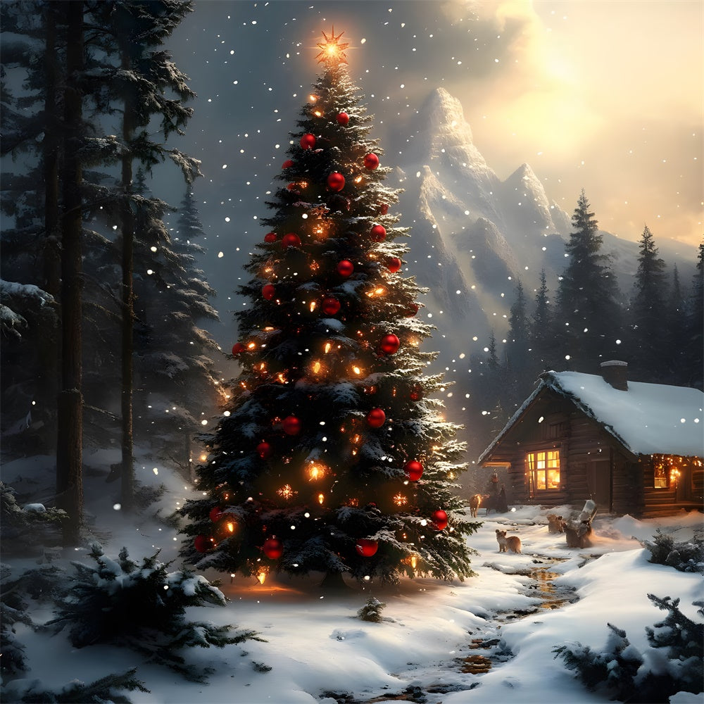 Christmas Tree Snow Covered Mountain Backdrop UK RR8-128