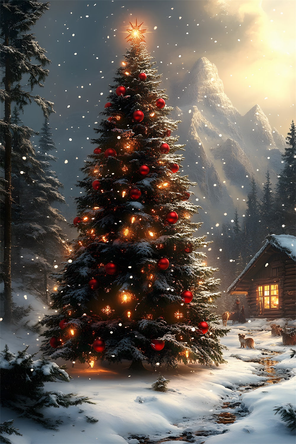 Christmas Tree Snow Covered Mountain Backdrop UK RR8-128