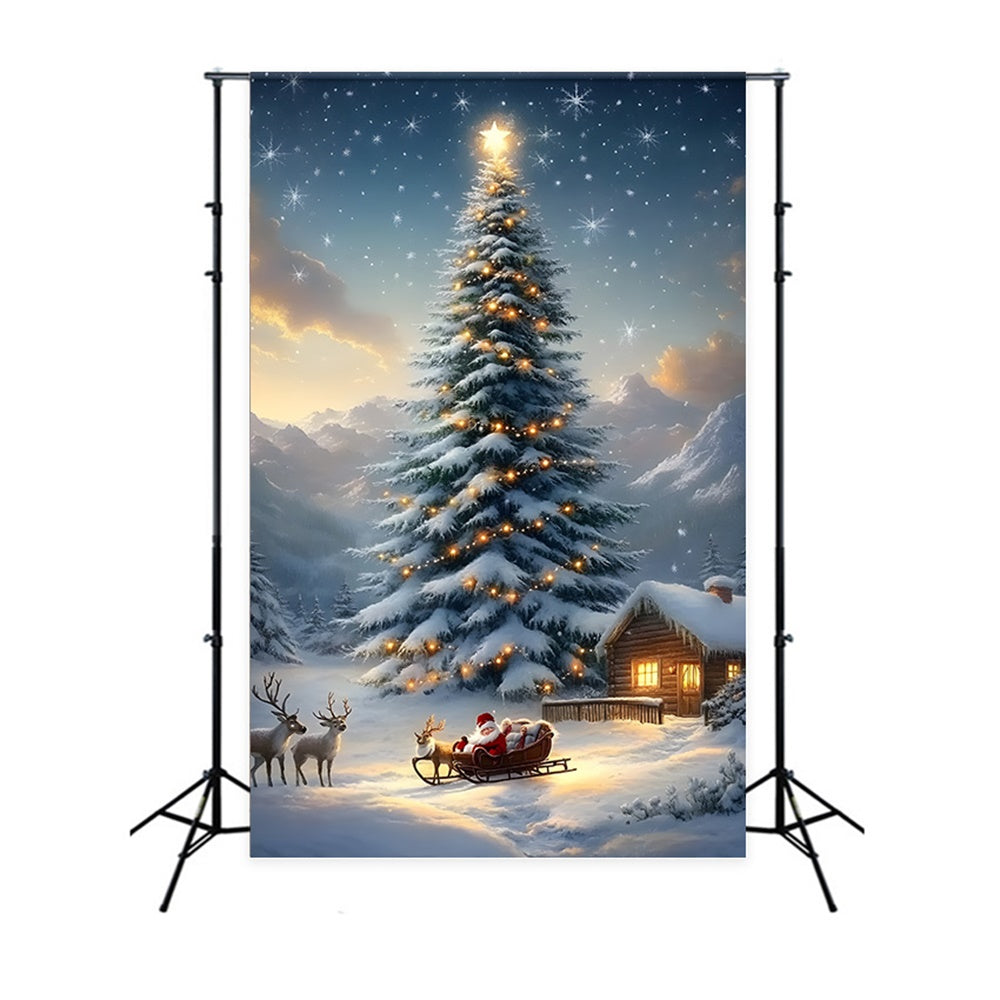 Christmas Trees Santa Sled Reindeer Backdrop UK RR8-130