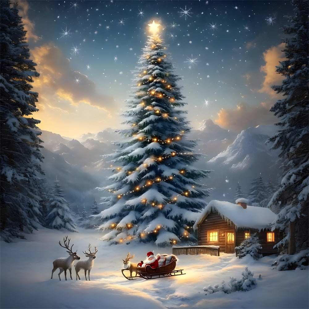 Christmas Trees Santa Sled Reindeer Backdrop UK RR8-130