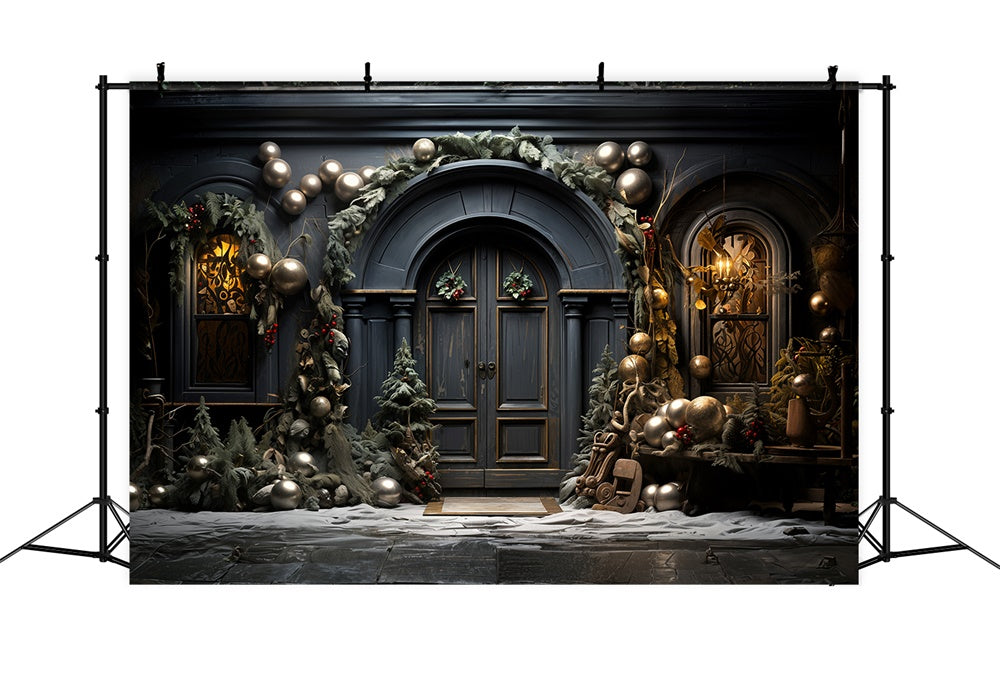 Christmas Dark Blue Arched Doorway Backdrop UK RR8-131