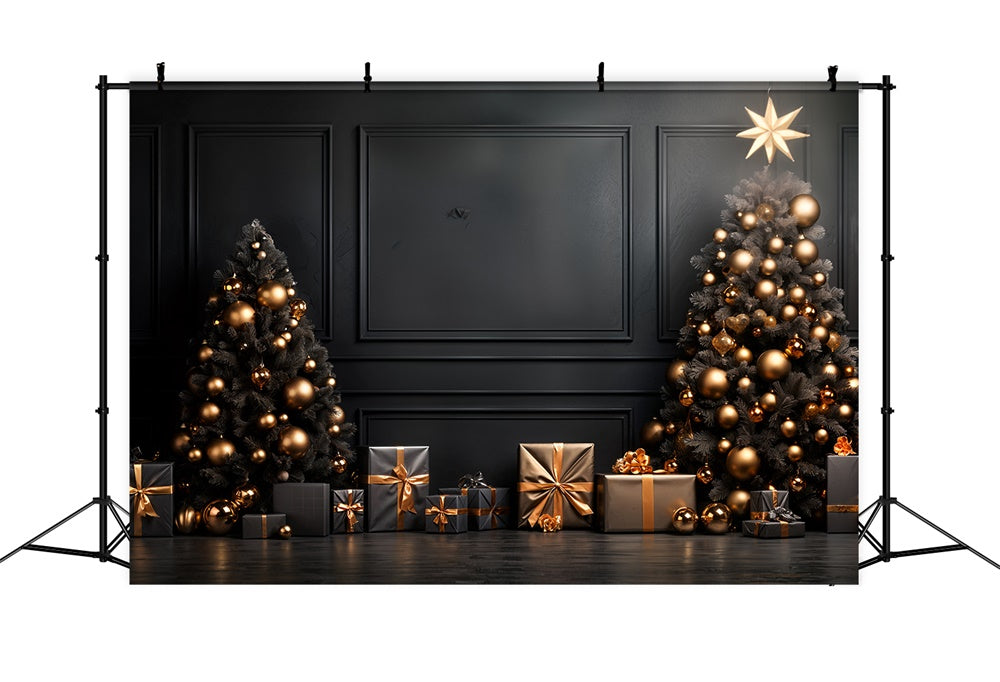 Christmas Black Gold Ornament Trees Backdrop UK RR8-132