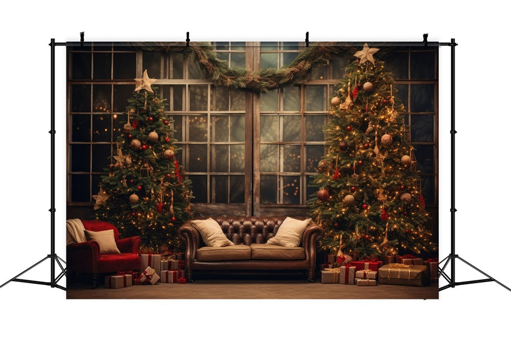 Christmas Cozy Living Room Trees Backdrop UK RR8-133