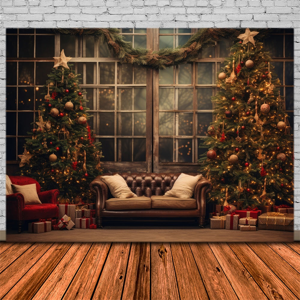 Christmas Cozy Living Room Trees Backdrop UK RR8-133