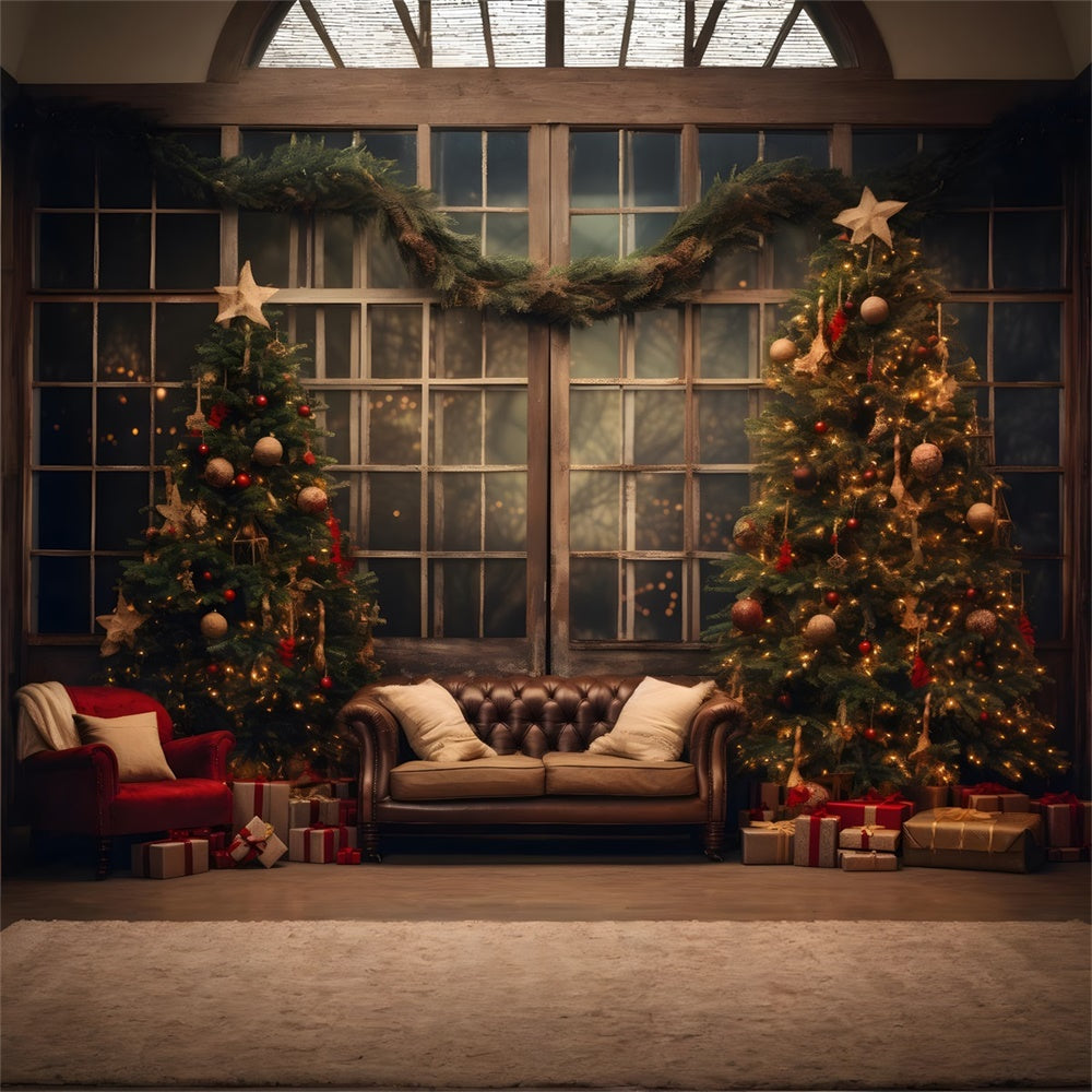 Christmas Cozy Living Room Trees Backdrop UK RR8-133