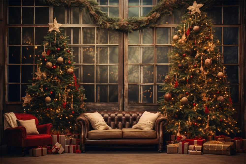 Christmas Cozy Living Room Trees Backdrop UK RR8-133