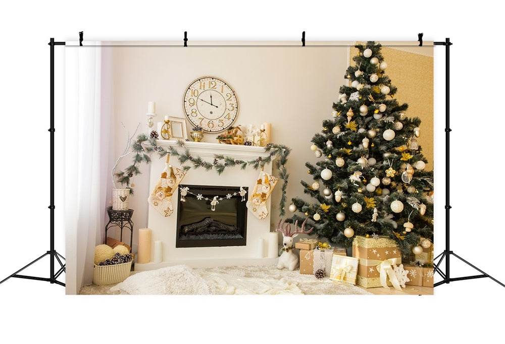 Christmas Cozy Fireplace Stockings Backdrop UK RR8-136