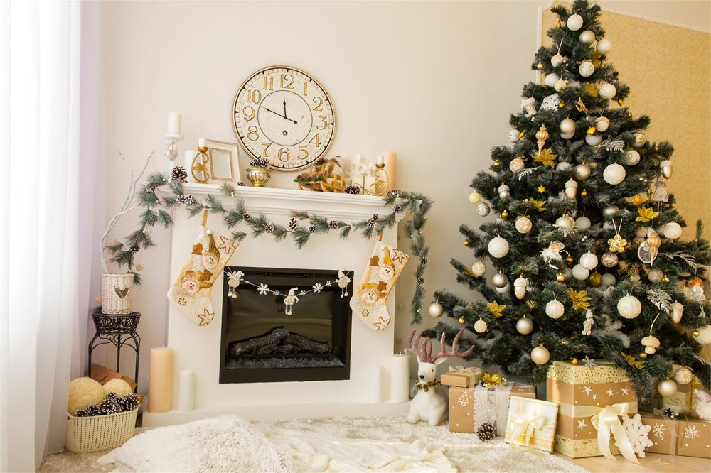 Christmas Stockings Fireplace Photo Sweep Backdrop
