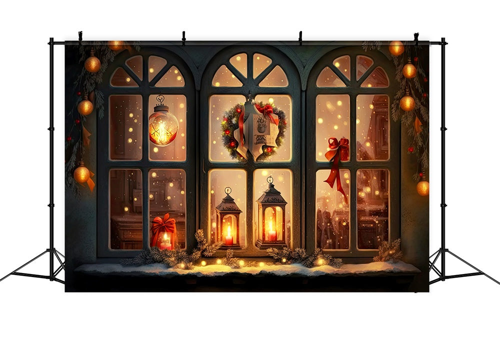 Christmas Window Glowing Lanterns Backdrop UK RR8-137