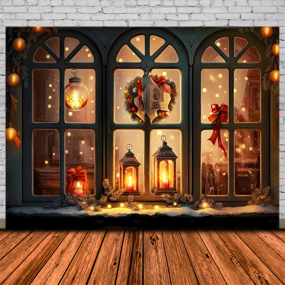 Christmas Window Glowing Lanterns Backdrop UK RR8-137