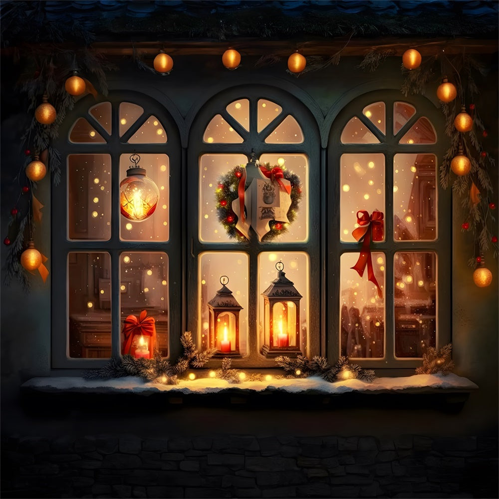 Christmas Window Glowing Lanterns Backdrop UK RR8-137