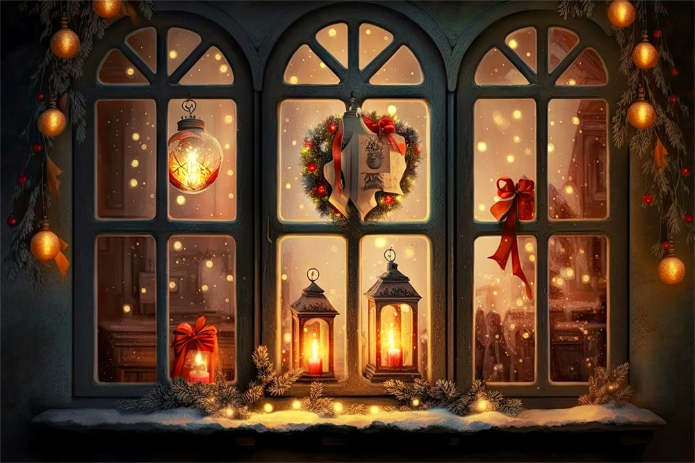 Christmas Window Glowing Lanterns Backdrop UK RR8-137