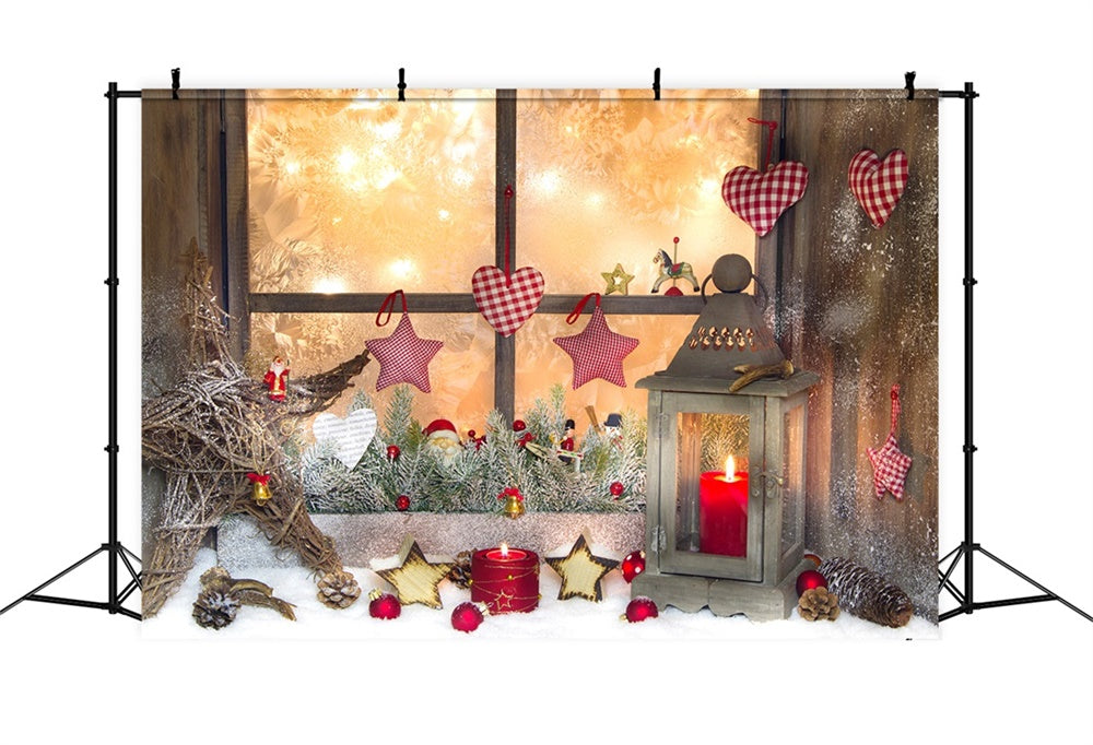 Christmas Rustic Window Heart Ornaments Backdrop UK RR8-138