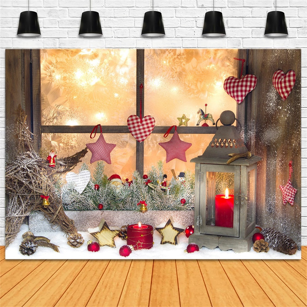 Christmas Rustic Window Heart Ornaments Backdrop UK RR8-138