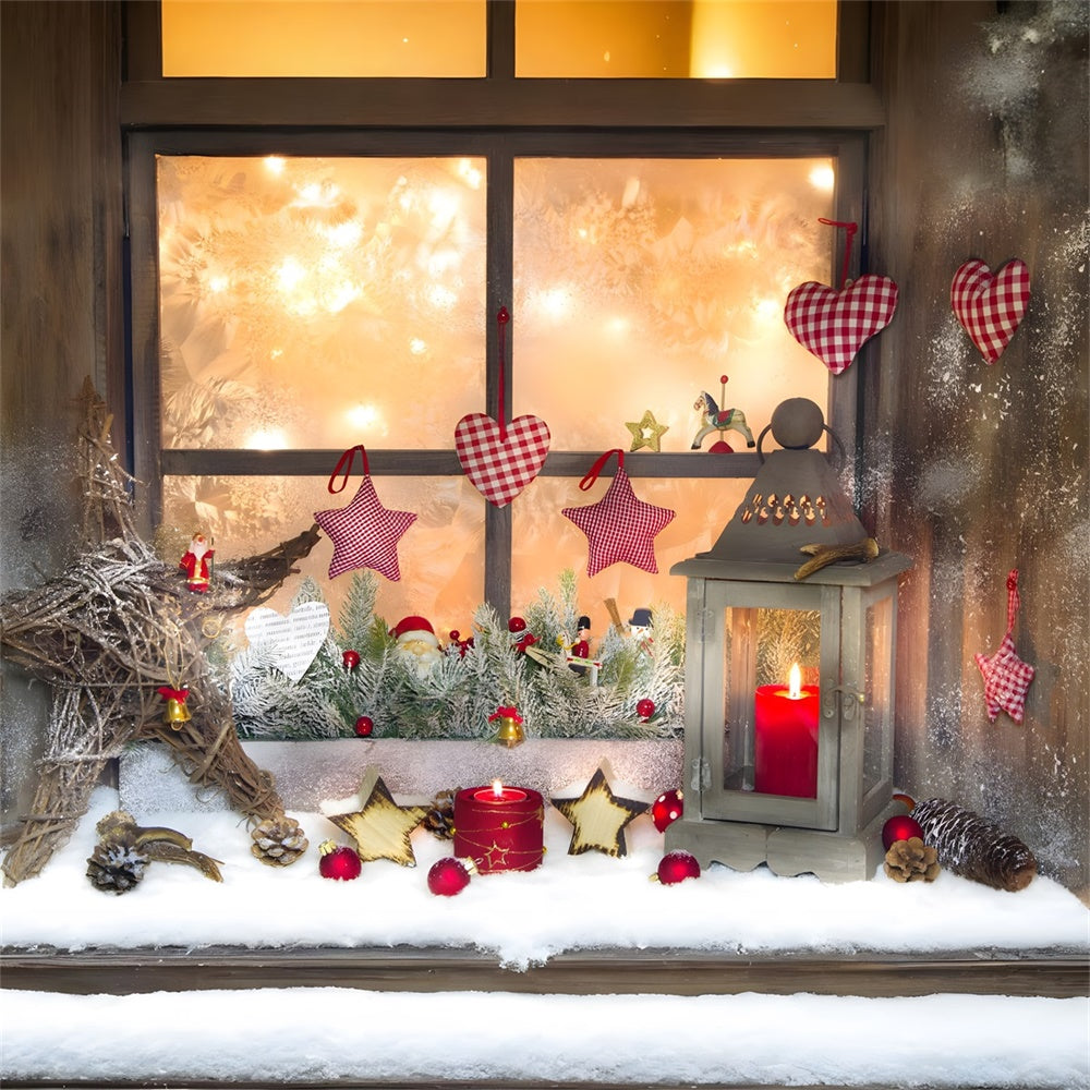 Christmas Rustic Window Heart Ornaments Backdrop UK RR8-138