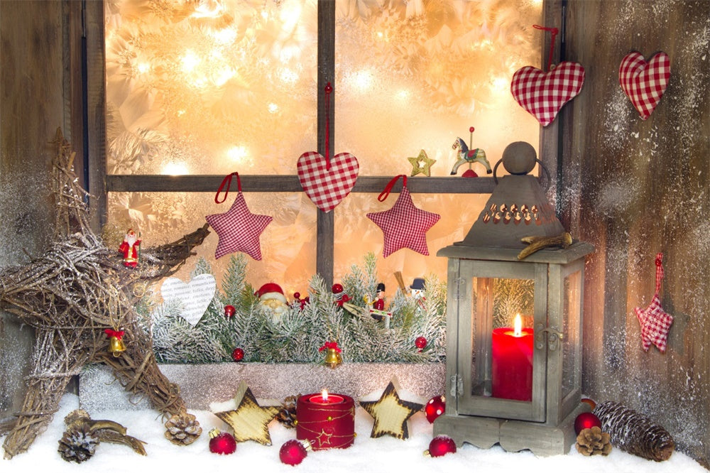 Christmas Rustic Window Heart Ornaments Backdrop UK RR8-138