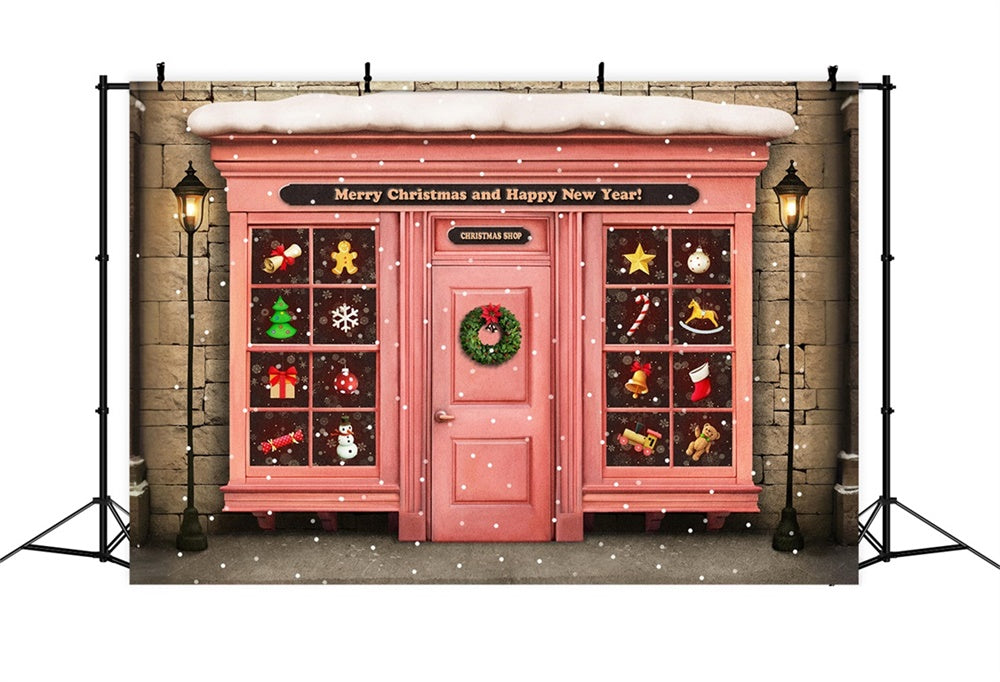 Christmas Cheerful Shopfront Holiday Decor Backdrop UK RR8-141