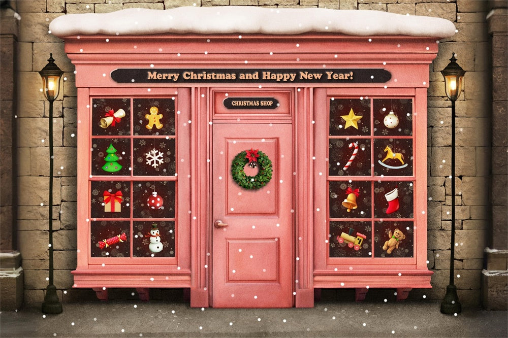 Christmas Cheerful Shopfront Holiday Decor Backdrop UK RR8-141