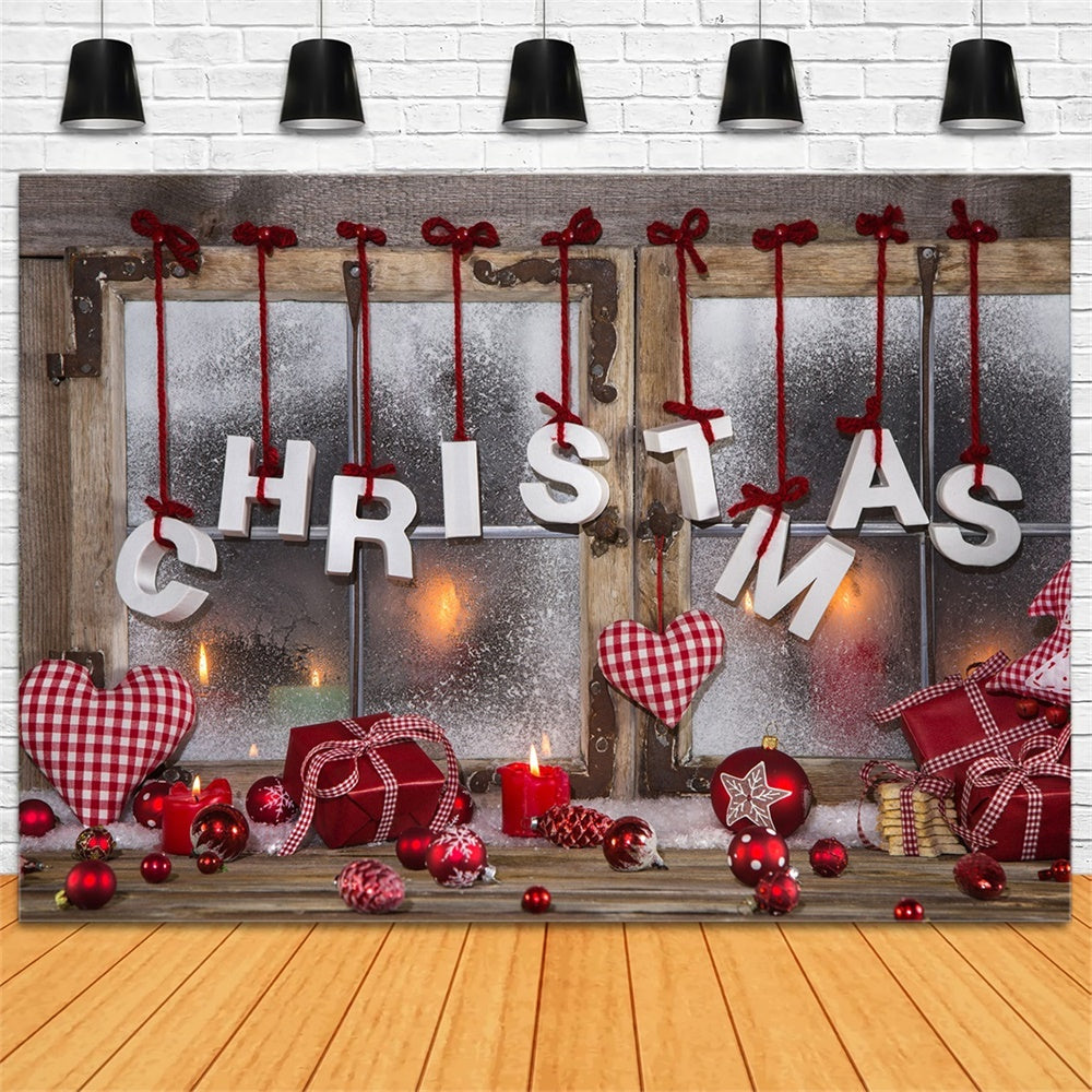 Christmas Wooden Window Red Ornaments Backdrop UK RR8-143