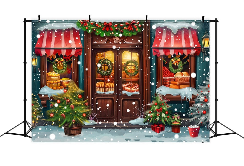 Christmas Cozy Shop Window Snow Backdrop UK RR8-145