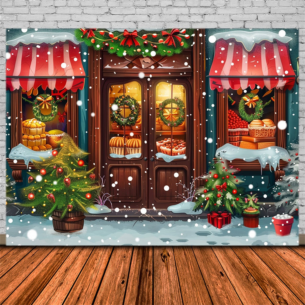 Christmas Cozy Shop Window Snow Backdrop UK RR8-145