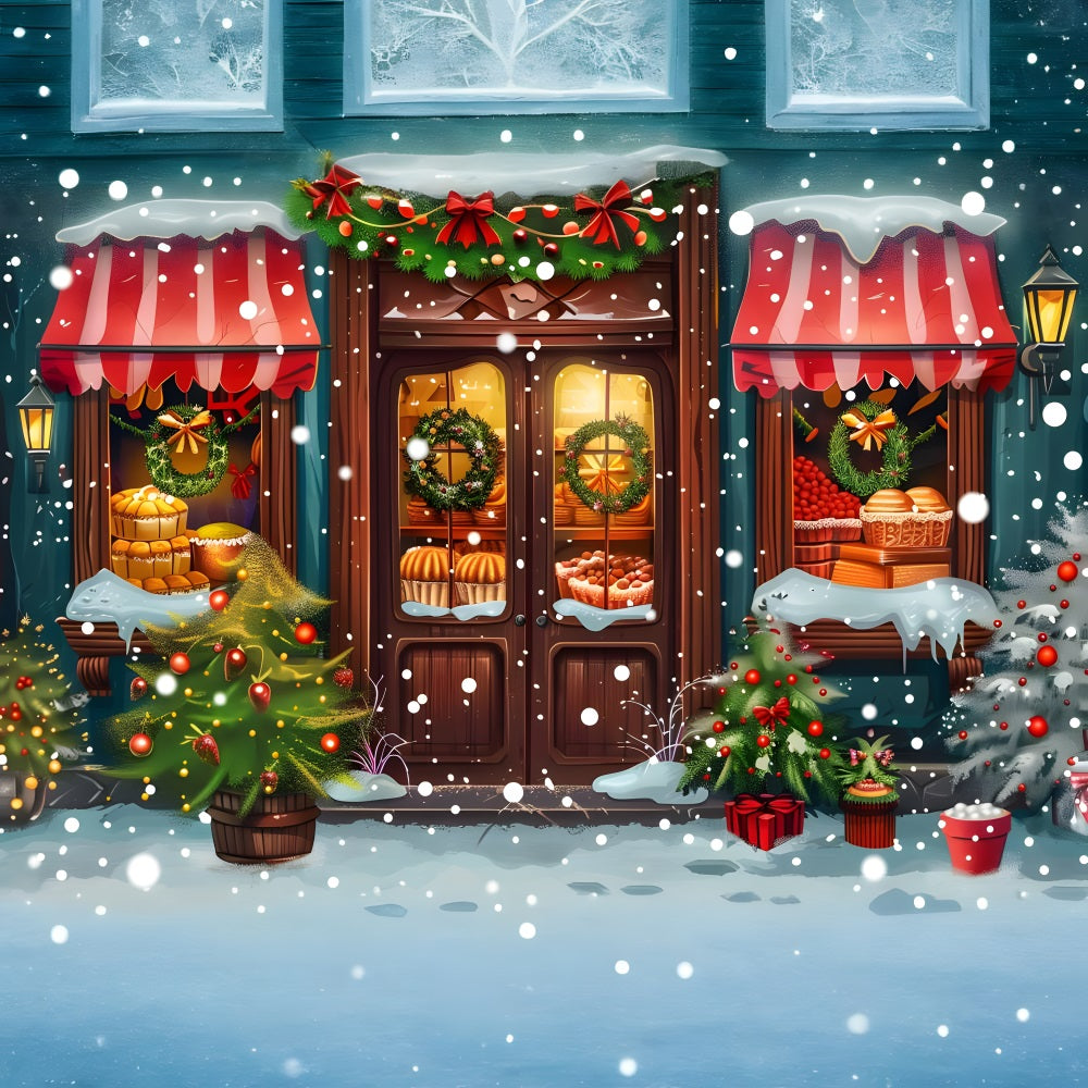 Christmas Cozy Shop Window Snow Backdrop UK RR8-145