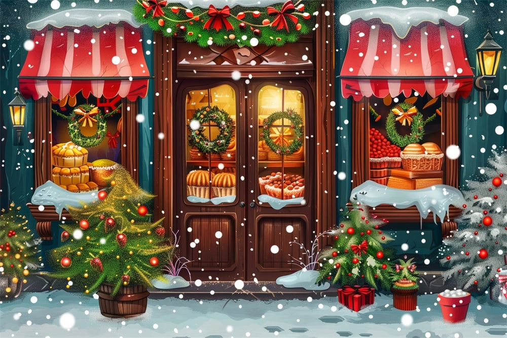 Christmas Cozy Shop Window Snow Backdrop UK RR8-145