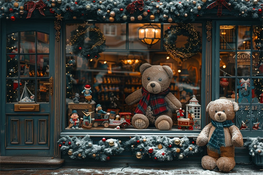 Christmas Toy Storefront Teddy Bears Backdrop UK RR8-146