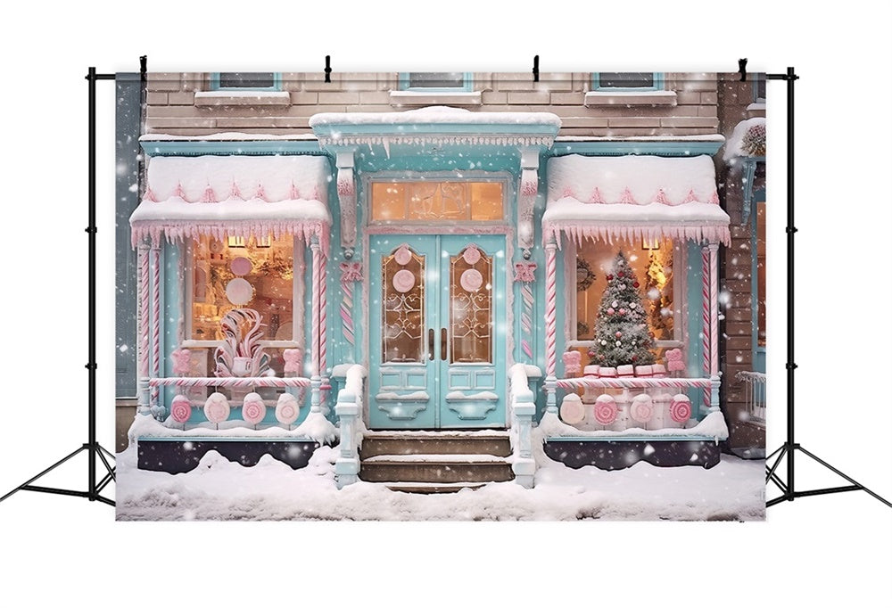 Christmas Snowy Candyland Shop Front Backdrop UK RR8-149