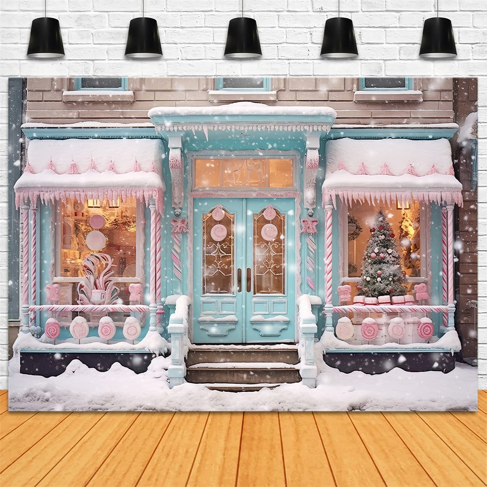 Christmas Snowy Candyland Shop Front Backdrop UK RR8-149