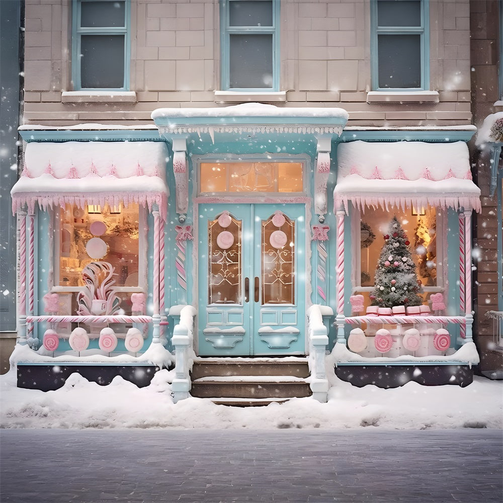 Christmas Snowy Candyland Shop Front Backdrop UK RR8-149