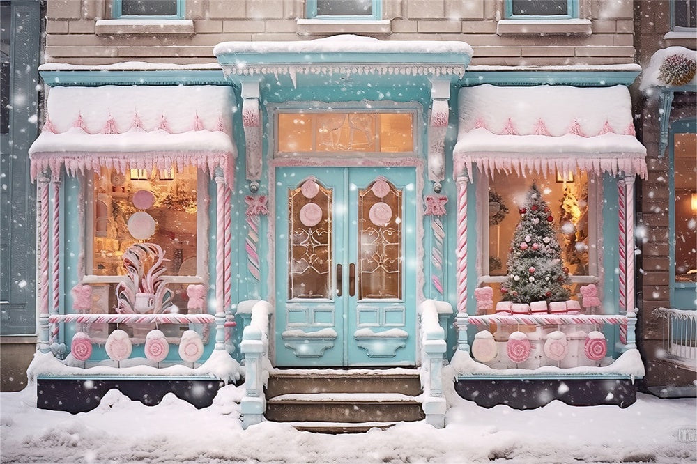 Christmas Snowy Candyland Shop Front Backdrop UK RR8-149