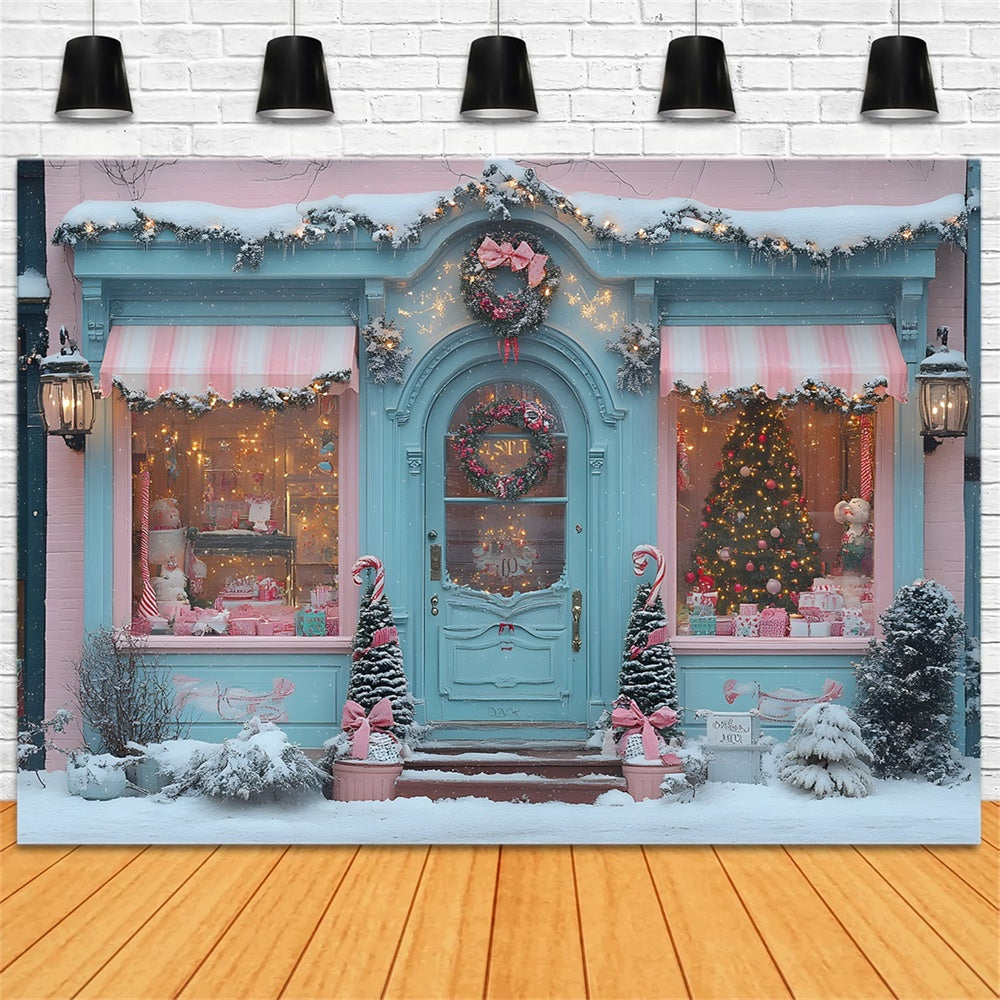 Christmas Candyland Storefront Pink Bows Backdrop UK RR8-151