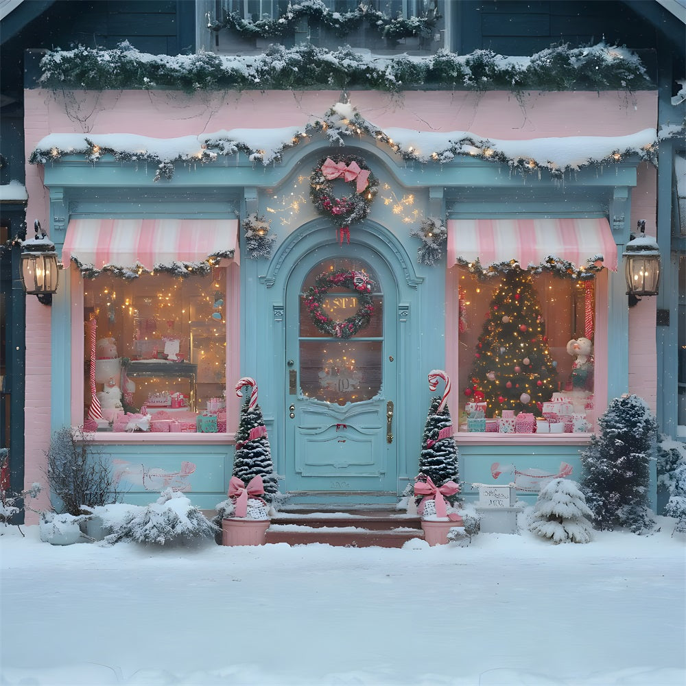 Christmas Candyland Storefront Pink Bows Backdrop UK RR8-151